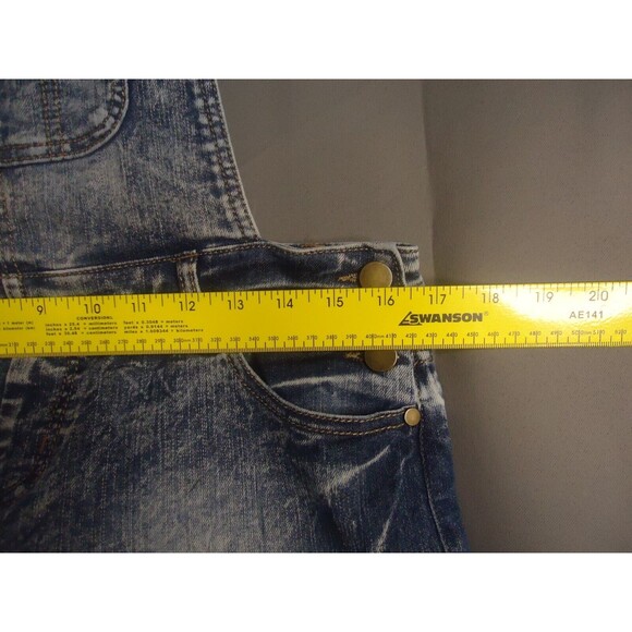 Fire Los Angeles Stone Wash Denim Bib Overall Shorts Womens Size Small Raw Hem - Picture 5 of 8